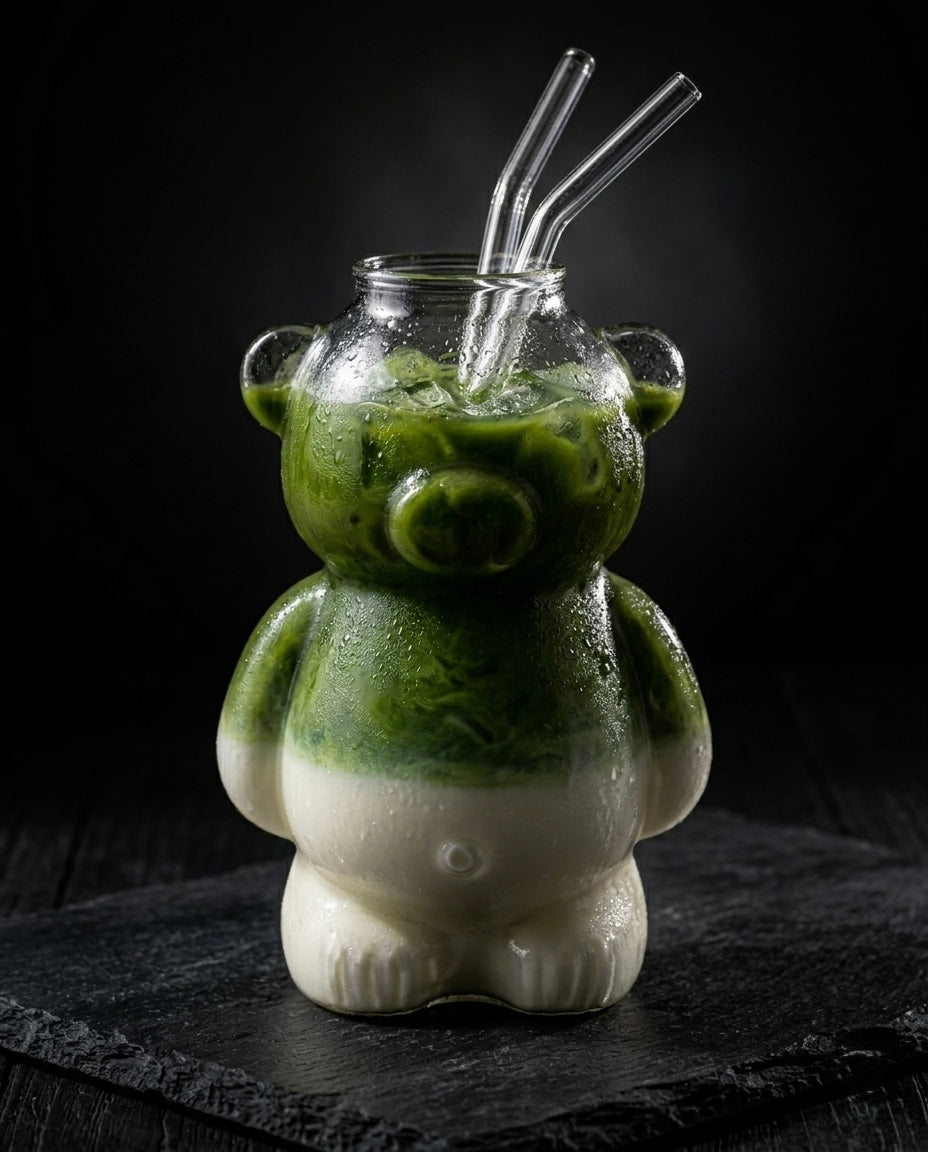 MATCHA BEAR GLASS AESTHETIC ICED MATCHA CUP