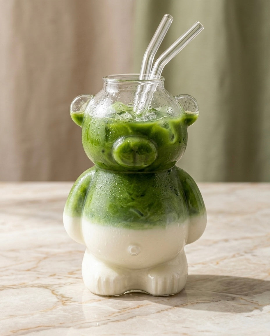 MATCHA BEAR GLASS AESTHETIC ICED MATCHA CUP